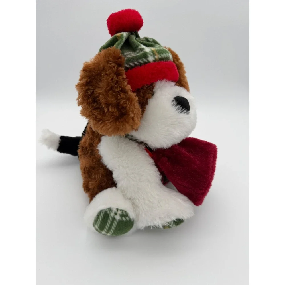 GT Gentle Treasures Holiday Plush Puppy Dog Green Plaid Hat Scarf Stuffed Animal